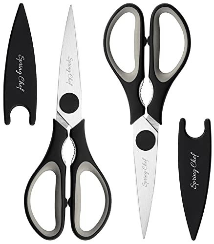 Kitchen Scissors Heavy Duty with Blade Cover, Stainless Steel Kitchen Shears for Herbs, Chicken, Meat & Vegetables, Dishwasher Safe Food Scissors, Black