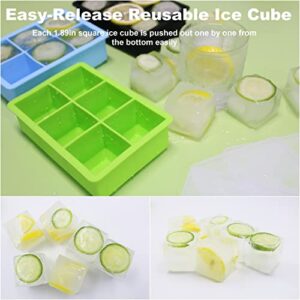 Large Square Ice Cube Trays for Freezer with Lid-6 Silicone Ice Tray Ice Cube Mold Ice Pick Ice Maker,Easy-Release Reusable Ice Cube in Ice Packs,Popsicles Molds,Ice Bucket or Iced Coffee Cup for Bar