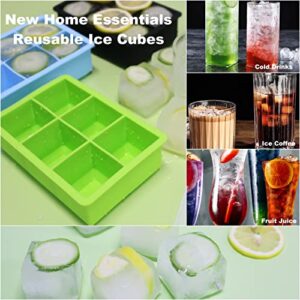 Large Square Ice Cube Trays for Freezer with Lid-6 Silicone Ice Tray Ice Cube Mold Ice Pick Ice Maker,Easy-Release Reusable Ice Cube in Ice Packs,Popsicles Molds,Ice Bucket or Iced Coffee Cup for Bar