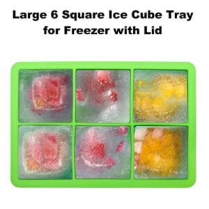 Large Square Ice Cube Trays for Freezer with Lid-6 Silicone Ice Tray Ice Cube Mold Ice Pick Ice Maker,Easy-Release Reusable Ice Cube in Ice Packs,Popsicles Molds,Ice Bucket or Iced Coffee Cup for Bar