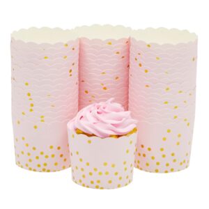 Sparkle and Bash 50 Pack Pink and Gold Cupcake Wrappers, Paper Baking Cups, Muffin Liners for Baby Shower, Birthday Party (2.2 In)