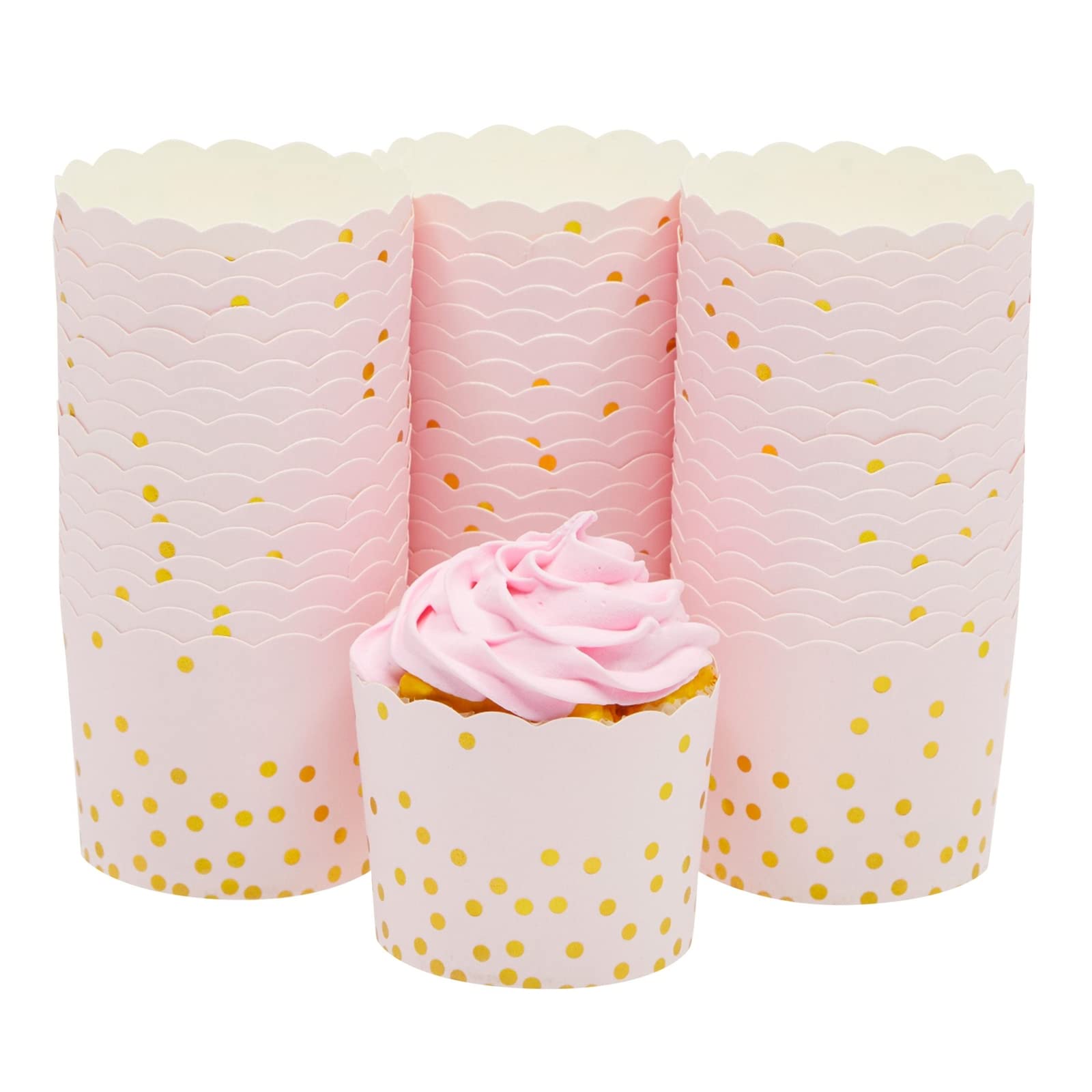 Sparkle and Bash 50 Pack Pink and Gold Cupcake Wrappers, Paper Baking Cups, Muffin Liners for Baby Shower, Birthday Party (2.2 In)