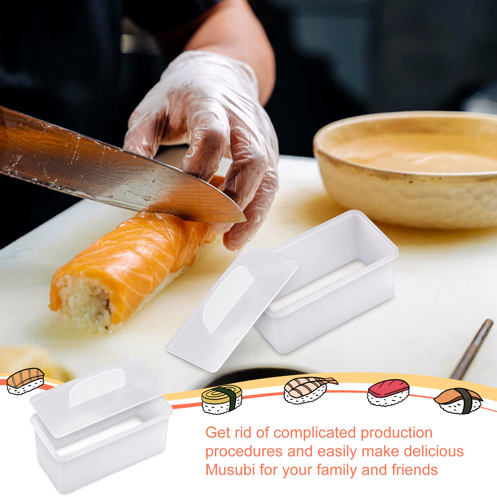 2 Pieces Musubi Mold and Slicer Rectangle White Musubi Maker Kit Safe Luncheon Meat Slicer Musubi Press Mold for Kitchen, Restaurant, Home