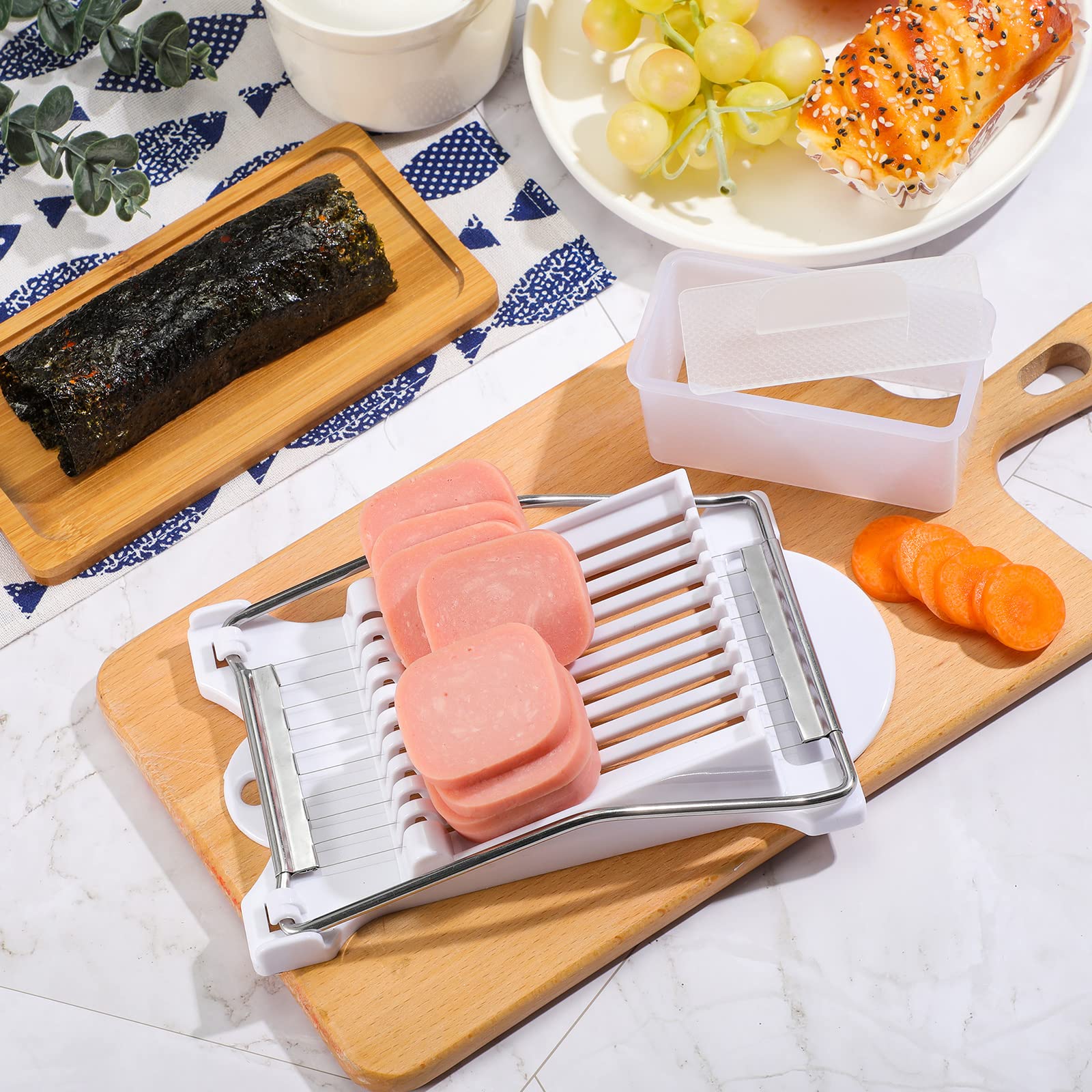 2 Pieces Musubi Mold and Slicer Rectangle White Musubi Maker Kit Safe Luncheon Meat Slicer Musubi Press Mold for Kitchen, Restaurant, Home