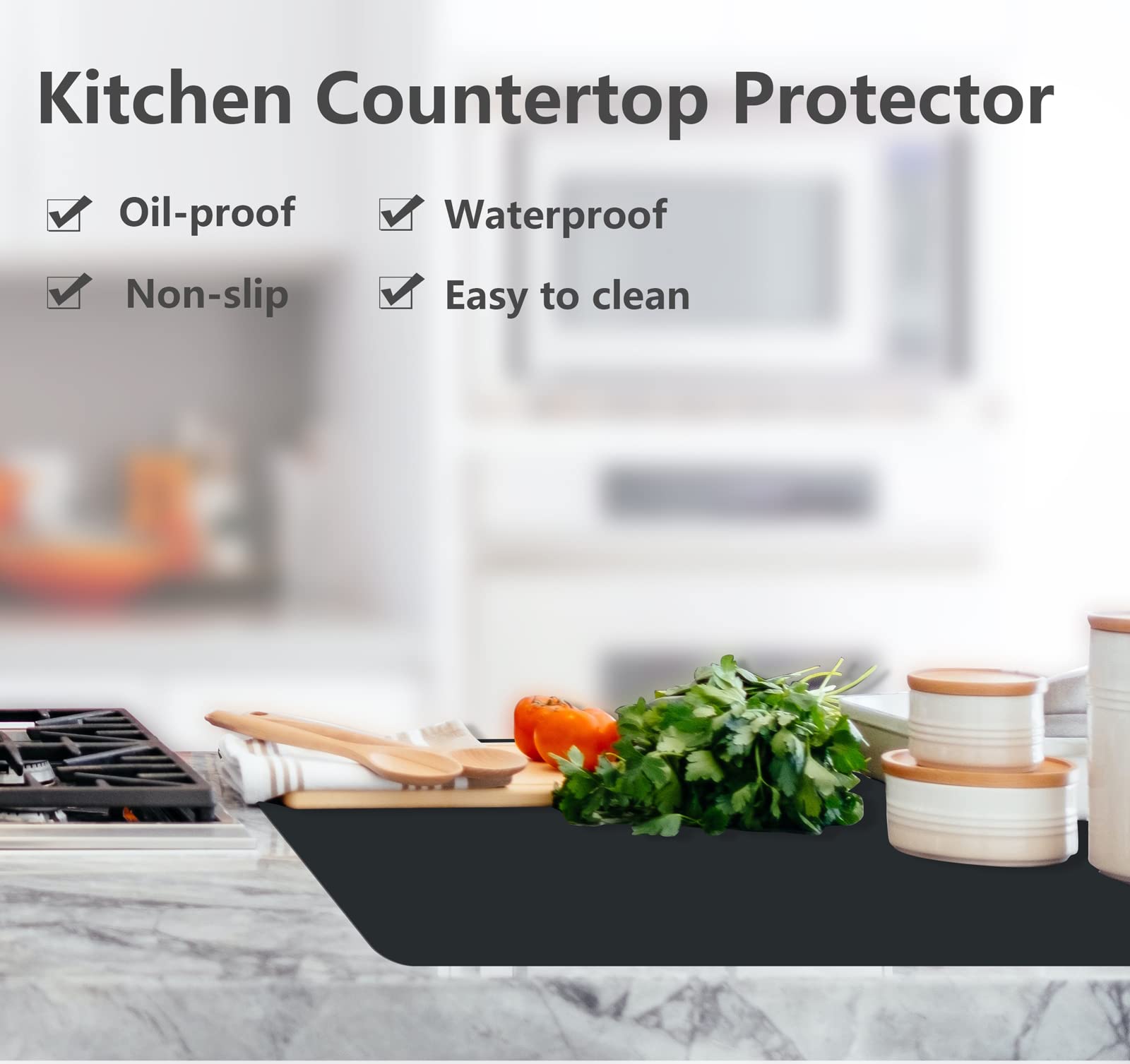 Silicone Counter Mats Set of 2, Heat Resistant, Kitchen Countertop Protector, Non Slip, Black