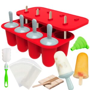 wibimen popsicle mold set, 8 pieces mini silicone popsicle maker, bpa-free easy release homemade ice pop molds, ice cream molds with 50 popsicle sticks, 50 popsicle bags, 8 reusable popsicle sticks