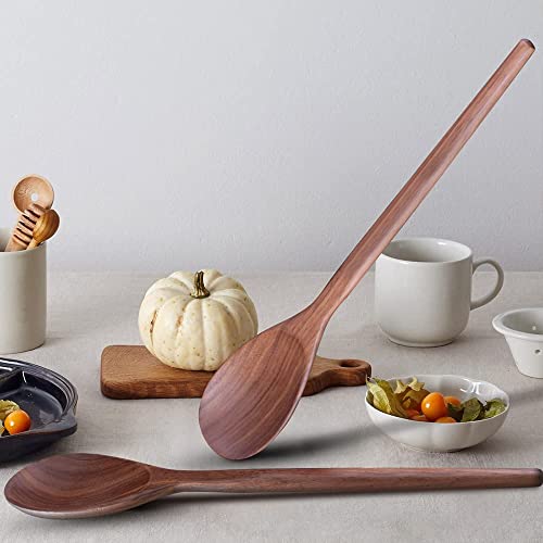 Wooden Spoon for Cooking, 14 Inch Walnut Wood Mixing Spoon for Soup Stirring, Nonstick Kitchen Serving Spoons Scooper Utensil with Long Comfortable Handle Smooth Finish Tableware