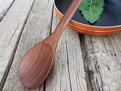 Wooden Spoon for Cooking, 14 Inch Walnut Wood Mixing Spoon for Soup Stirring, Nonstick Kitchen Serving Spoons Scooper Utensil with Long Comfortable Handle Smooth Finish Tableware