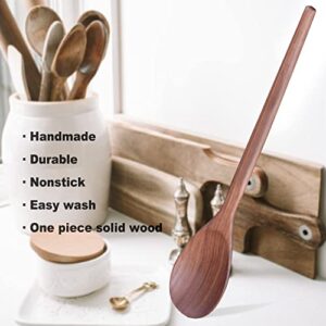 Wooden Spoon for Cooking, 14 Inch Walnut Wood Mixing Spoon for Soup Stirring, Nonstick Kitchen Serving Spoons Scooper Utensil with Long Comfortable Handle Smooth Finish Tableware