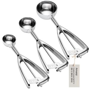 cookie scoop set of 3 - ice cream scoop with trigger include 1.5 tbsp / 2.8 tbsp / 5.4 tbsp - 18/8 stainless steel heavy duty cookie dough scoop for baking melon baller meatball cupcake muffin