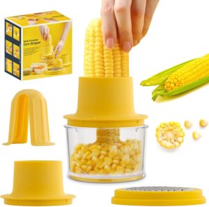 olekurt corn cob stripper - corn peeler from corn on the cob | quick corn kernels corn on the cob ergonomic remover tool | with bowl and safety handle [yellow]