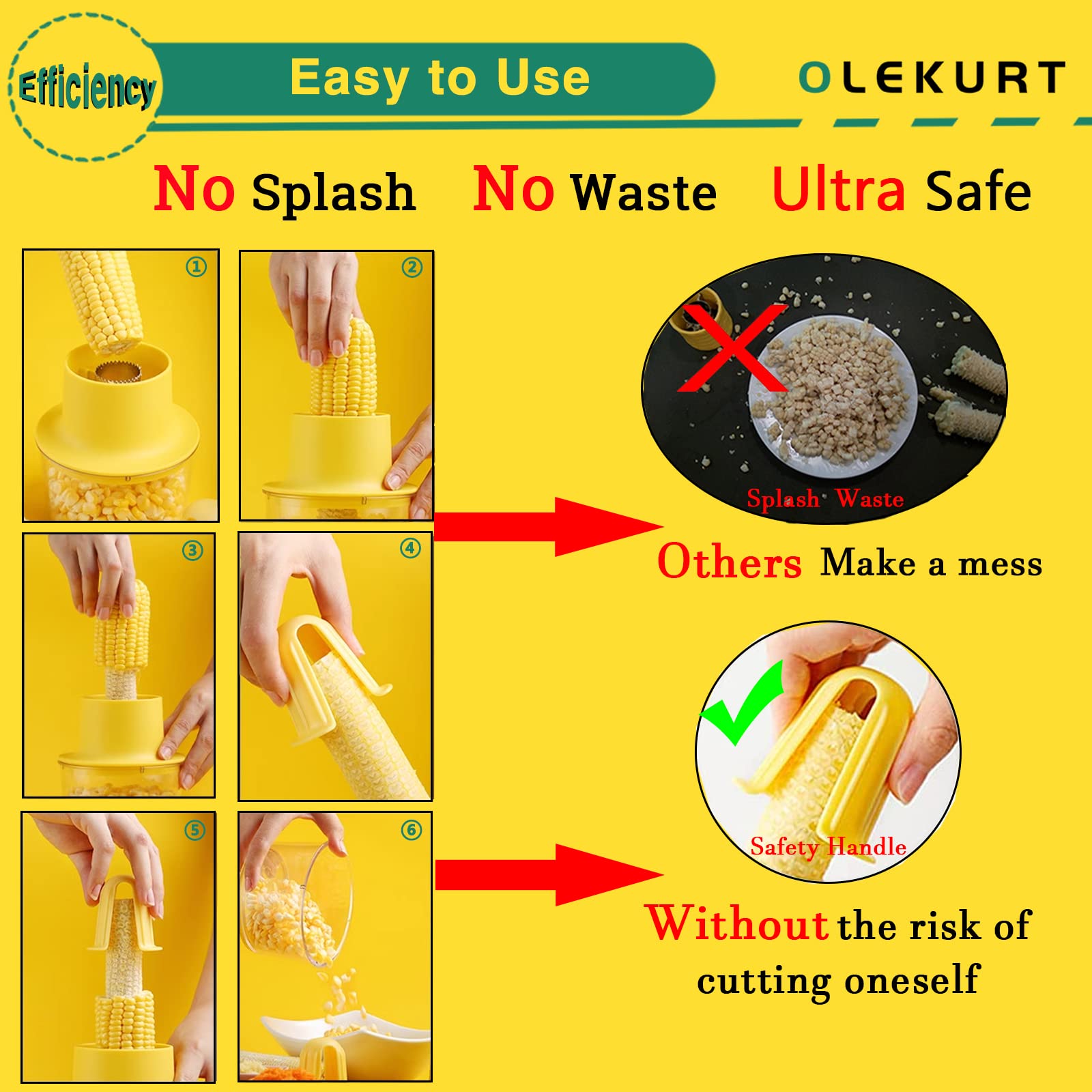 OLEKURT Corn Cob Stripper - Corn Peeler from Corn on the Cob | Quick Corn Kernels Corn on the Cob Ergonomic Remover Tool | with Bowl and Safety Handle [Yellow]