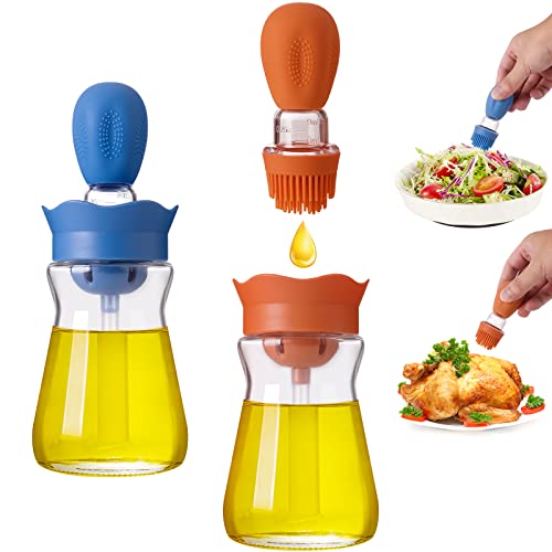 GoldArea 2 Pack Glass Oil Dispenser with Silicone Brush, 2 In 1 Measuring Olive Oil Dispenser Bottle with Silicone Dropper, Oil Container for Kitchen Cooking, Air Fryer, Frying, Baking, BBQ