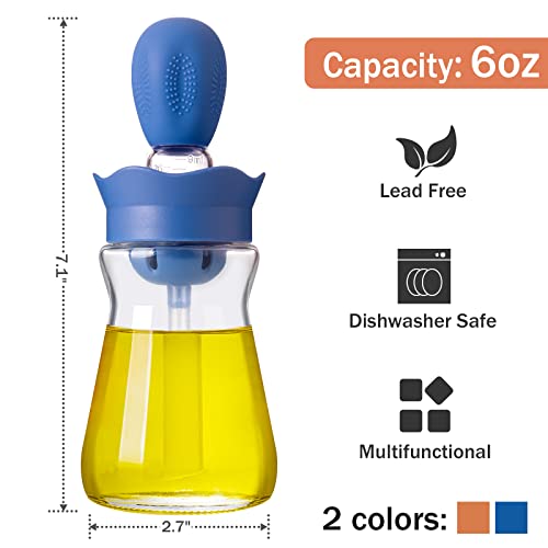 GoldArea 2 Pack Glass Oil Dispenser with Silicone Brush, 2 In 1 Measuring Olive Oil Dispenser Bottle with Silicone Dropper, Oil Container for Kitchen Cooking, Air Fryer, Frying, Baking, BBQ