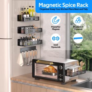 Yuchenfeng Magnetic Spice Racks for Refrigerator Magnetic Hook with 6-Hooks Moveable Fridge Magnetic Spice Shelves Refrigerator Side Organizers (2 Magnetic Spice Racks + 1 Magnetic Hook)