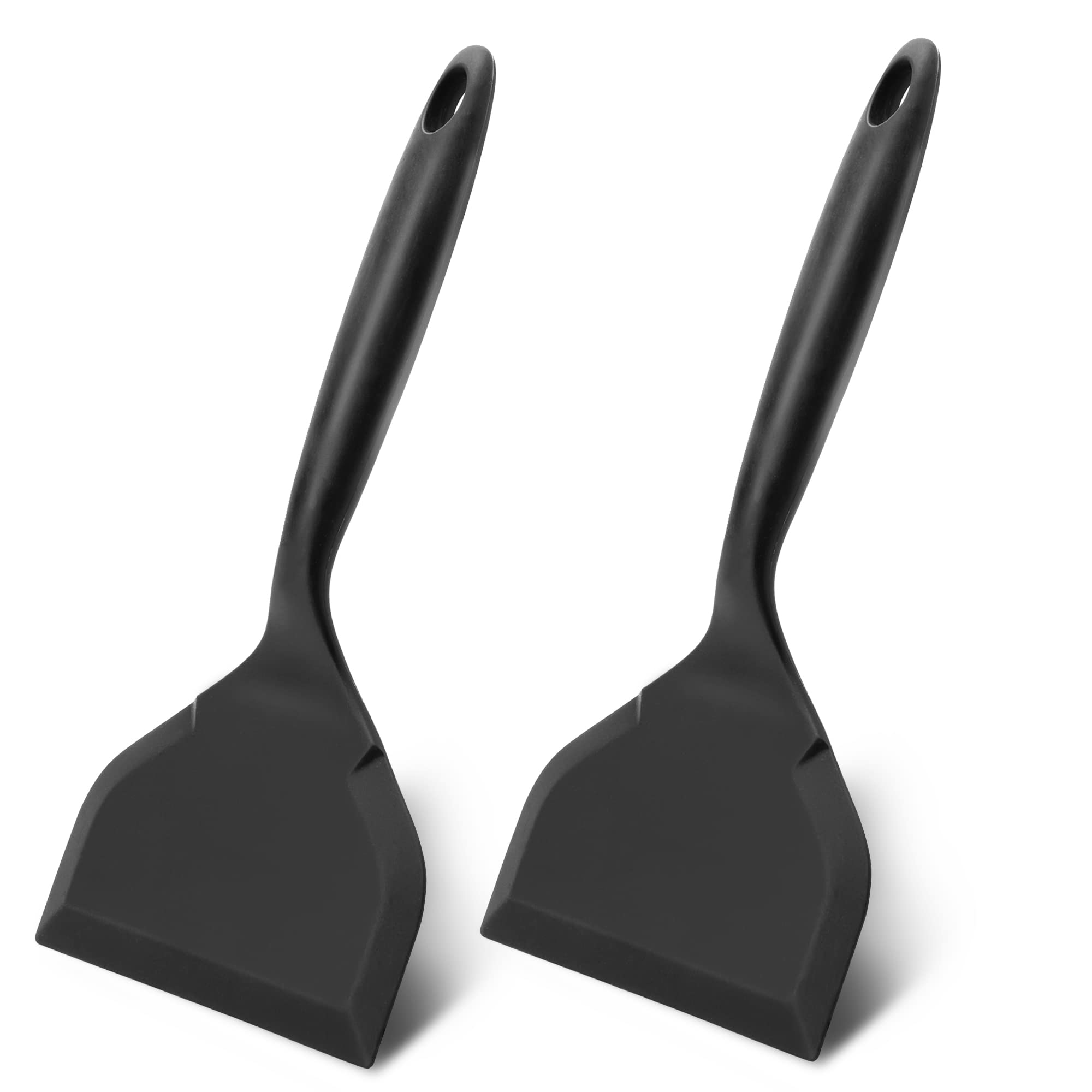 2 Pack Silicone Pancakes Spatula,Wide Pancakes Spatula Turner for Eggs Fish Pizza and Steak Shovel Omelette Spatulas for Nonstick Cookware,Heat Resistant Kitchen Flipper Spatulas for Cooking (Black)