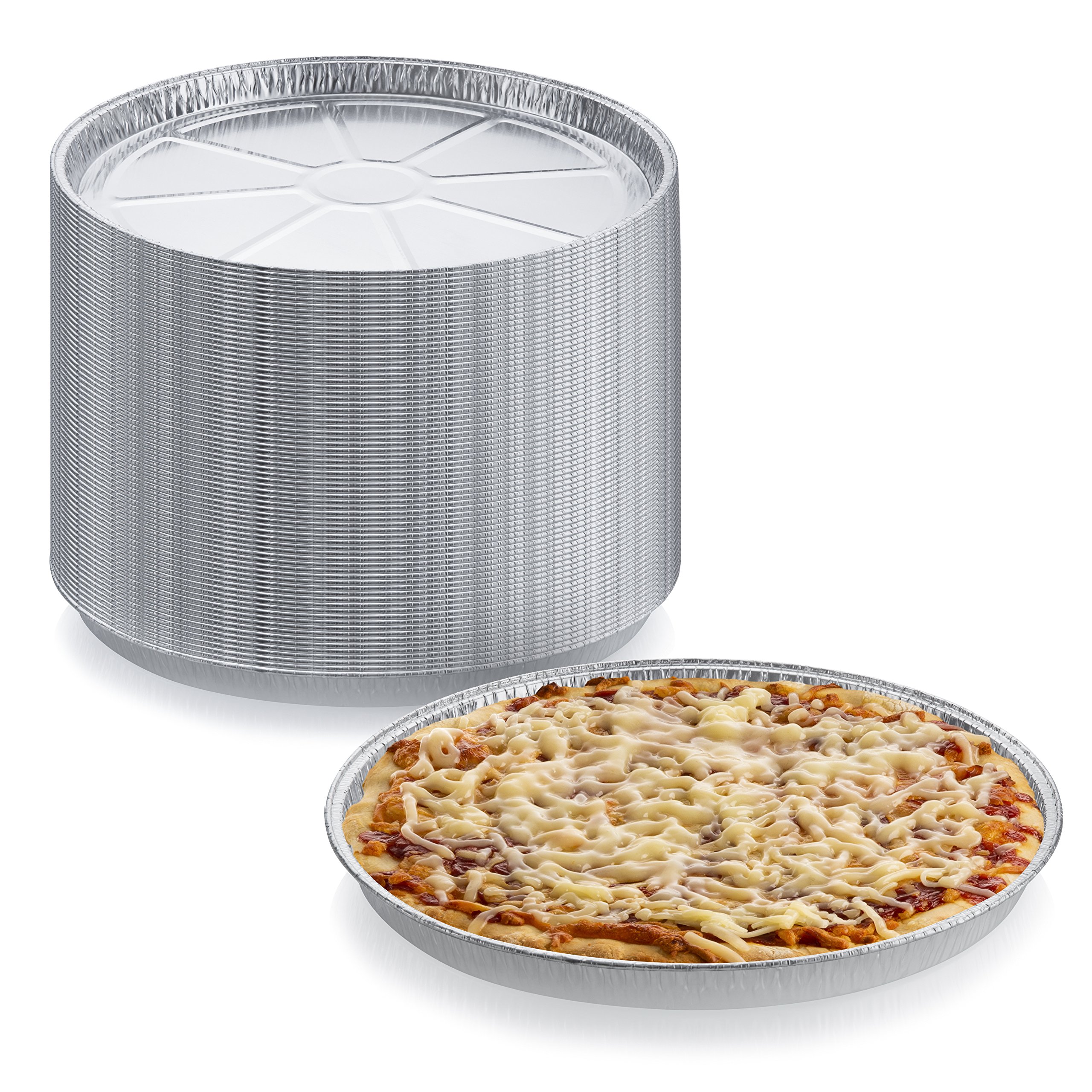 Pack of 25 Disposable Round Foil Pizza Pans – Durable Pizza Tray for Cookies, Cake, Focaccia and More – Size: 12-1/4" x 3/8"