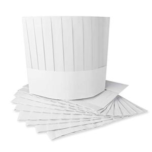 super z outlet disposable 9" paper chef tall hat set for home kitchen, food restaurants, classes (10 pack) white