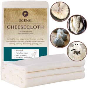 cheesecloth, grade 90, 54 sq feet, 100% unbleached cotton fabric, ultra fine reusable cheesecloth for cooking, straining (grade 90-6yards)