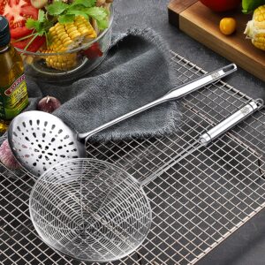 RJ Legend Stainless Steel Kitchen Accessory Utensils Set - Spider Wired Pasta & Noodle Spoon, Fine Mesh Strainer for Cooking, Anti-Grease Fry Away Ladle, Solidifier Pot, Fat Separator, 7 - Inches