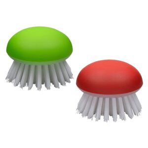 vegetable brush scrubber for food – 2pcs set fruit and veggie brush – silicone top and ultra-strong bristles potato scrubber – palm held ergonomic design – easy to clean – red and green
