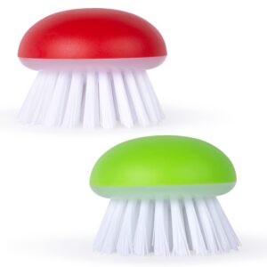 Vegetable Brush Scrubber for Food – 2Pcs Set Fruit and Veggie Brush – Silicone Top and Ultra-Strong Bristles Potato Scrubber – Palm Held Ergonomic Design – Easy to Clean – Red and Green