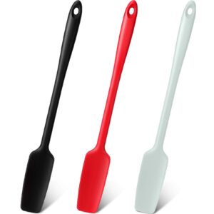 patelai 3 pieces silicone jar spatula long handle rubber spatula heat resistant non-stick silicone scraper kitchen silicone spatula with stainless steel core for baking (red, black, light green)