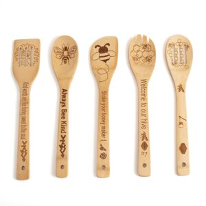 bee wooden spoons for cooking utensils set,wooden spatula honey bee decor,premium bee kitchen decor and accessories,honey bee gifts for women,mothers day gifts,housewarming gifts(set of 5)