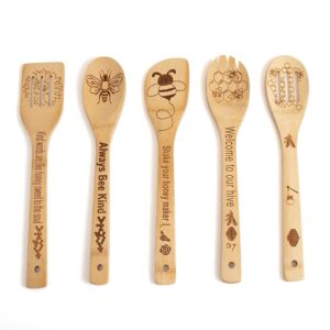 Bee Wooden Spoons for Cooking Utensils Set,Wooden Spatula Honey Bee Decor,Premium Bee Kitchen Decor and Accessories,Honey Bee Gifts for Women,Mothers Day Gifts,Housewarming Gifts(Set of 5)