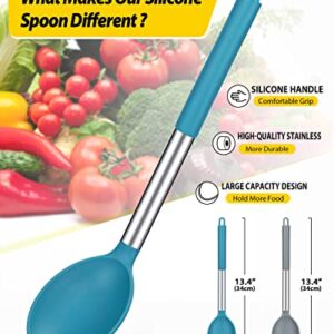 Pack of 2 Large Silicone Cooking Spoon Non Stick Solid Basting Spoons Heat-Resistant Kitchen Utensils for Mixing Serving (Gray-Blue)