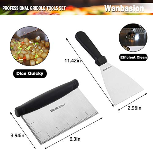 Wanbasion 7 Piece BBQ Griddle Accessories Kit, Flat Top Griddle Accessories, Griddle Tools Spatulas Set with Griddle Spatula Flipper Scraper Bottles for Outdoor Camping