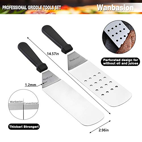 Wanbasion 7 Piece BBQ Griddle Accessories Kit, Flat Top Griddle Accessories, Griddle Tools Spatulas Set with Griddle Spatula Flipper Scraper Bottles for Outdoor Camping