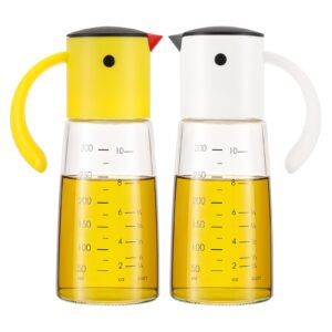 vucchini olive oil dispenser bottle for kitchen cooking - auto flip vinegar dispenser container- leakproof glass cruet with non-drip spout dispenser (white and yellow)