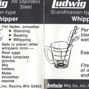 Ludwig Scandinavian-Type Whipper Small Whisk Mixer (Mini Whipper) 100% Made in the USA