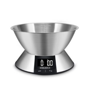 CHILIZZLE Food Scale with 304 Stainless Steel Bowl, Measures Liquids and Dray Ingredients, Digital Kitchen Weight Scale for Cooking or Baking