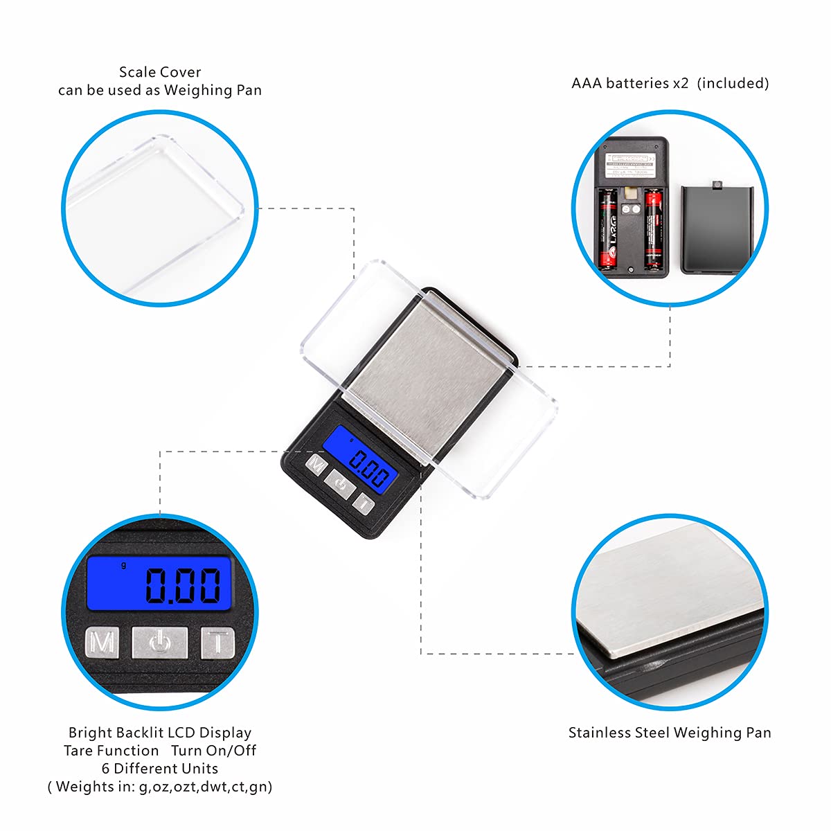 Fuzion Ultra Mini Scale, 1000g x 0.1g Digital Pocket Scale, Grams and Oz 6 Units, Gram Scale with LCD Display, Tare, Battery Included