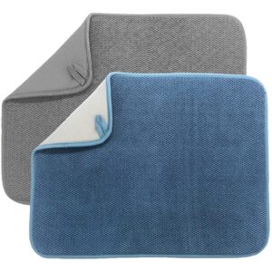 2 pack microfiber dish drying mat,large absorbent kitchen drying pad,dishes drainer pads for kitchen counter,19×14.5 inch,(grey/blue)