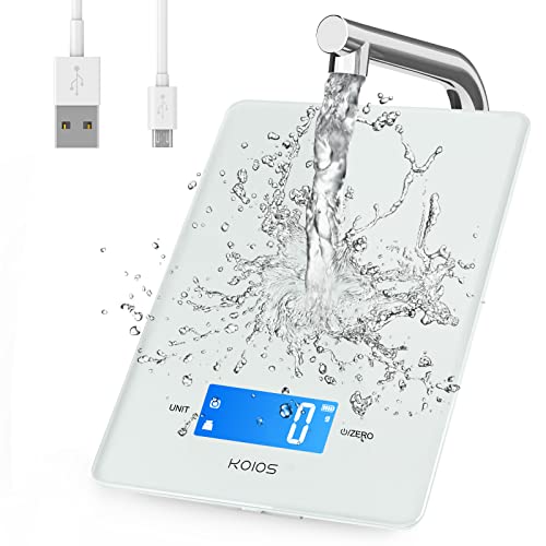 KOIOS 11lb/5kg Small Accurate Food Scale for Kitchen, Waterproof USB Plug in Rechargeable Digital Kitchen Scale, Digital Food Kitchen Scale for Weight Loss, Food Scale for Baking Dieting, White