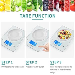 KOIOS 11lb/5kg Small Accurate Food Scale for Kitchen, Waterproof USB Plug in Rechargeable Digital Kitchen Scale, Digital Food Kitchen Scale for Weight Loss, Food Scale for Baking Dieting, White