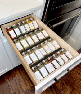 miukaa spice drawer organizer for drawers wider than 9 inches, black acrylic 4 tier seasoning jars drawers insert, kitchen spice rack tray for drawer/countertop (jars not included)