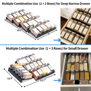 MIUKAA Spice Drawer Organizer for Drawers Wider Than 9 inches, Black Acrylic 4 Tier Seasoning Jars Drawers Insert, Kitchen Spice Rack Tray for Drawer/Countertop (Jars not included)