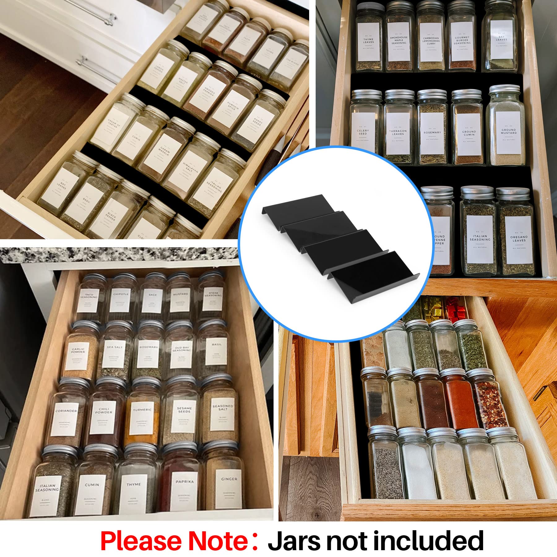 MIUKAA Spice Drawer Organizer for Drawers Wider Than 9 inches, Black Acrylic 4 Tier Seasoning Jars Drawers Insert, Kitchen Spice Rack Tray for Drawer/Countertop (Jars not included)