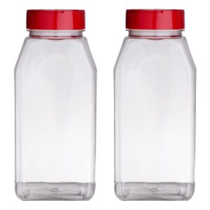 skyway supreme large 32 oz clear plastic spice bottles containers - set of 2 - flap cap pour and sifter shaker jars - refillable perfect for storing and dispensing spices herbs and rubs - bpa free