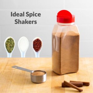 Skyway Supreme Large 32 OZ Clear Plastic Spice Bottles Containers - Set of 2 - Flap Cap Pour and Sifter Shaker Jars - Refillable Perfect For Storing and Dispensing Spices Herbs and Rubs - BPA Free