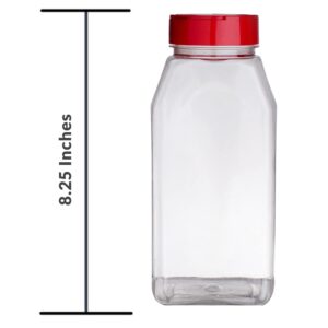 Skyway Supreme Large 32 OZ Clear Plastic Spice Bottles Containers - Set of 2 - Flap Cap Pour and Sifter Shaker Jars - Refillable Perfect For Storing and Dispensing Spices Herbs and Rubs - BPA Free