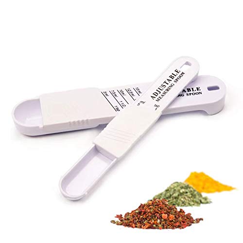 Zsirue 2 PCS Adjustable Measuring Spoon Set, Measuring Dry/Liquid Ingredients, Metering Spoon for Baking, Cooking, Powder (White)