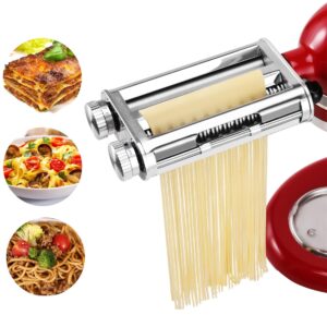 favorkit pasta maker attachment for kitchenaid mixers,3 in 1 set included pasta sheet roller, spaghetti cutter, fettuccine cutter accessories and cleaning brush