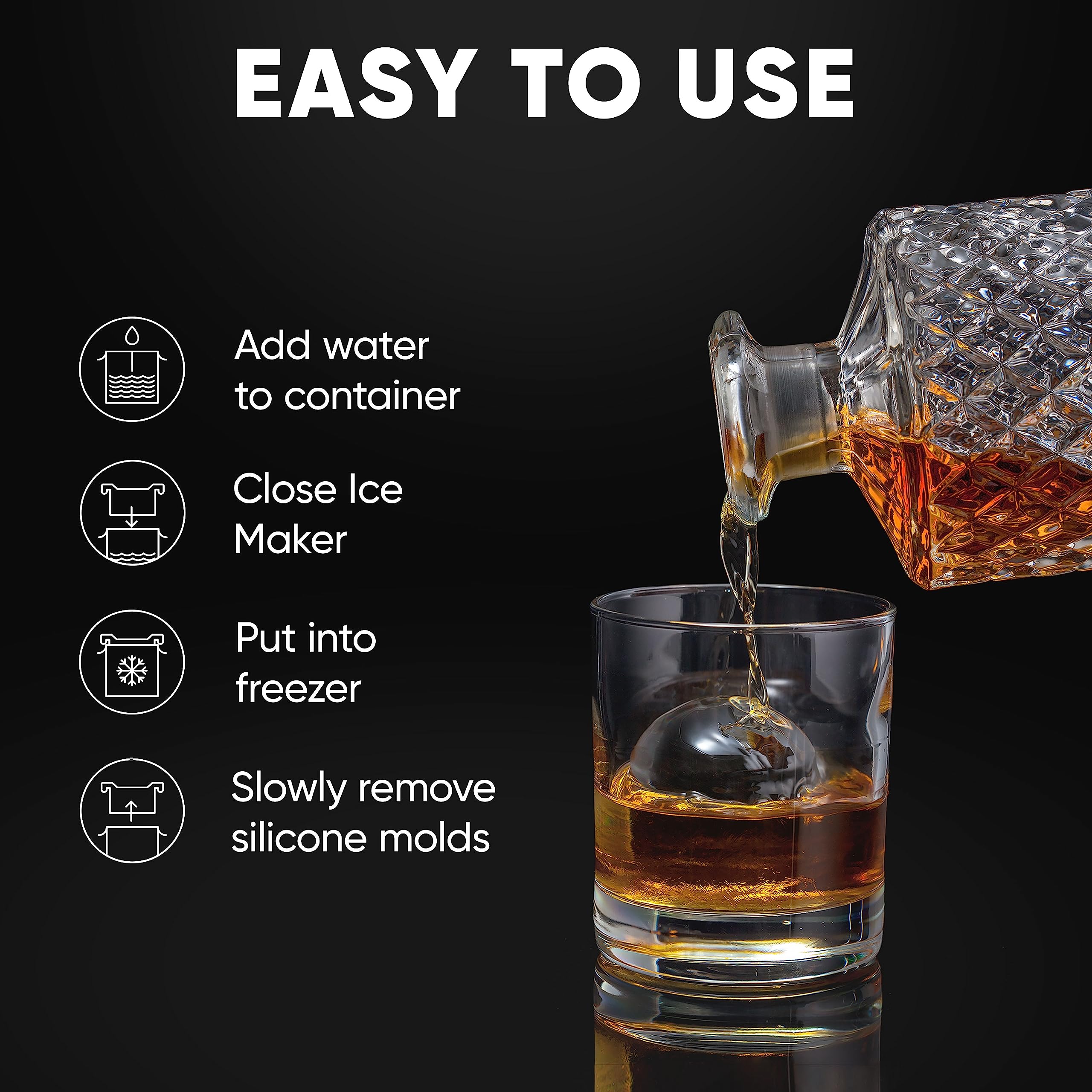 Premium Berlinzo Clear 2.4 Inch Ice Ball Maker - Whiskey Mold for Crystal Clear Sphere Ice Cubes - With Storage Bag