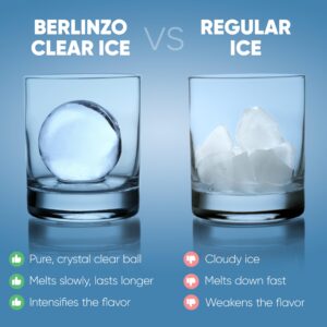 Premium Berlinzo Clear 2.4 Inch Ice Ball Maker - Whiskey Mold for Crystal Clear Sphere Ice Cubes - With Storage Bag