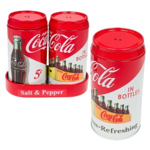 coca cola salt & pepper metal in caddy